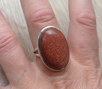 Zilveren ring met grote ovale Goudsteen ring maat 18.5 mm